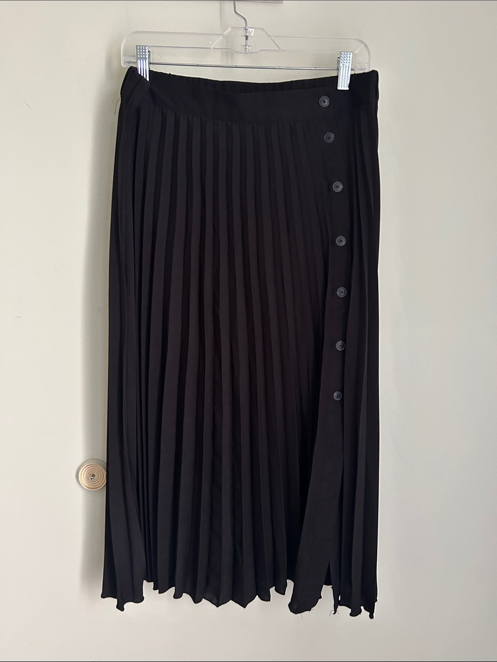 Tahari Black Pleated Midi Skirt with Side Buttons